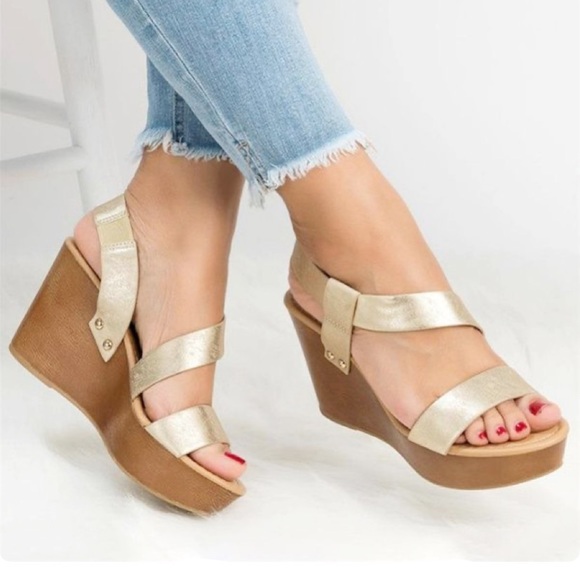 Free People Shoes - Free People Gold Strappy Wedge Sandals